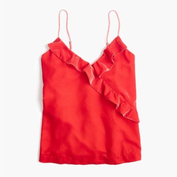 J.Crew Red Velvet Camisole Tank Top 6Tall Spaghetti Strap Ruffle Trim Preppy Y2K - Picture 1 of 8